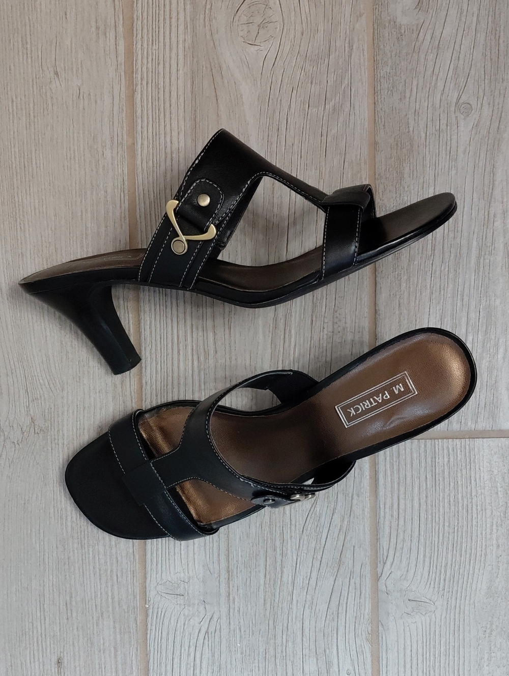 M. Patrick women's black heels slides sandals